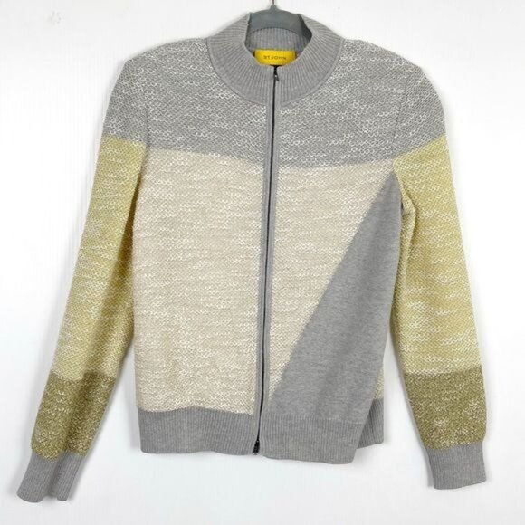 St. John color blocked knit front-zip bomber jacket size Small - Picture 1 of 9